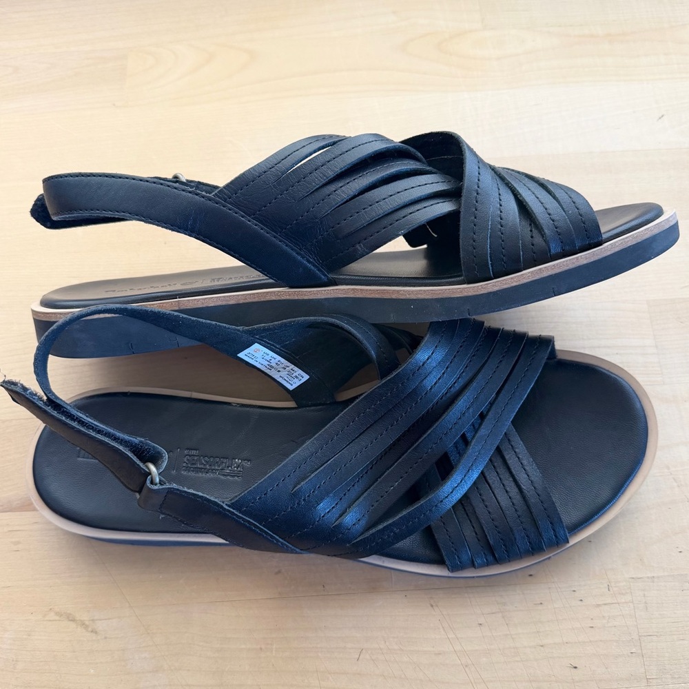 Timberland Adley Shore Black Leather Cross Band Sandals | Women’s Size 11 | EUC - Picture 2 of 8